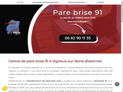 Centre de pare-brise dans le 91